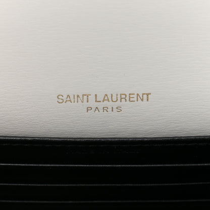 Saint Laurent New Aspen Calfskin Bi-Color Monogram Sunset Chain Wallet Black Dirty White 6 of 14