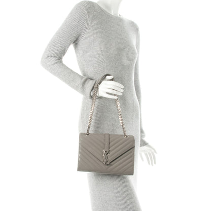 Saint Laurent Patent Matelasse Chevron Small Monogram Chain Shoulder Bag Light Grey 2 of 6