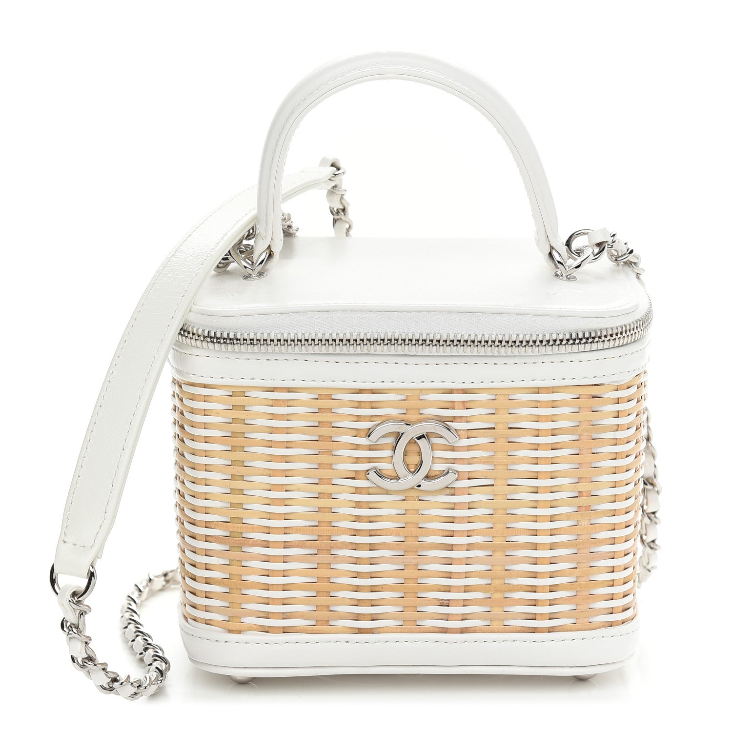 Chanel Calfskin Raffia Small Vanity Case Bag White Beige 1 of 9