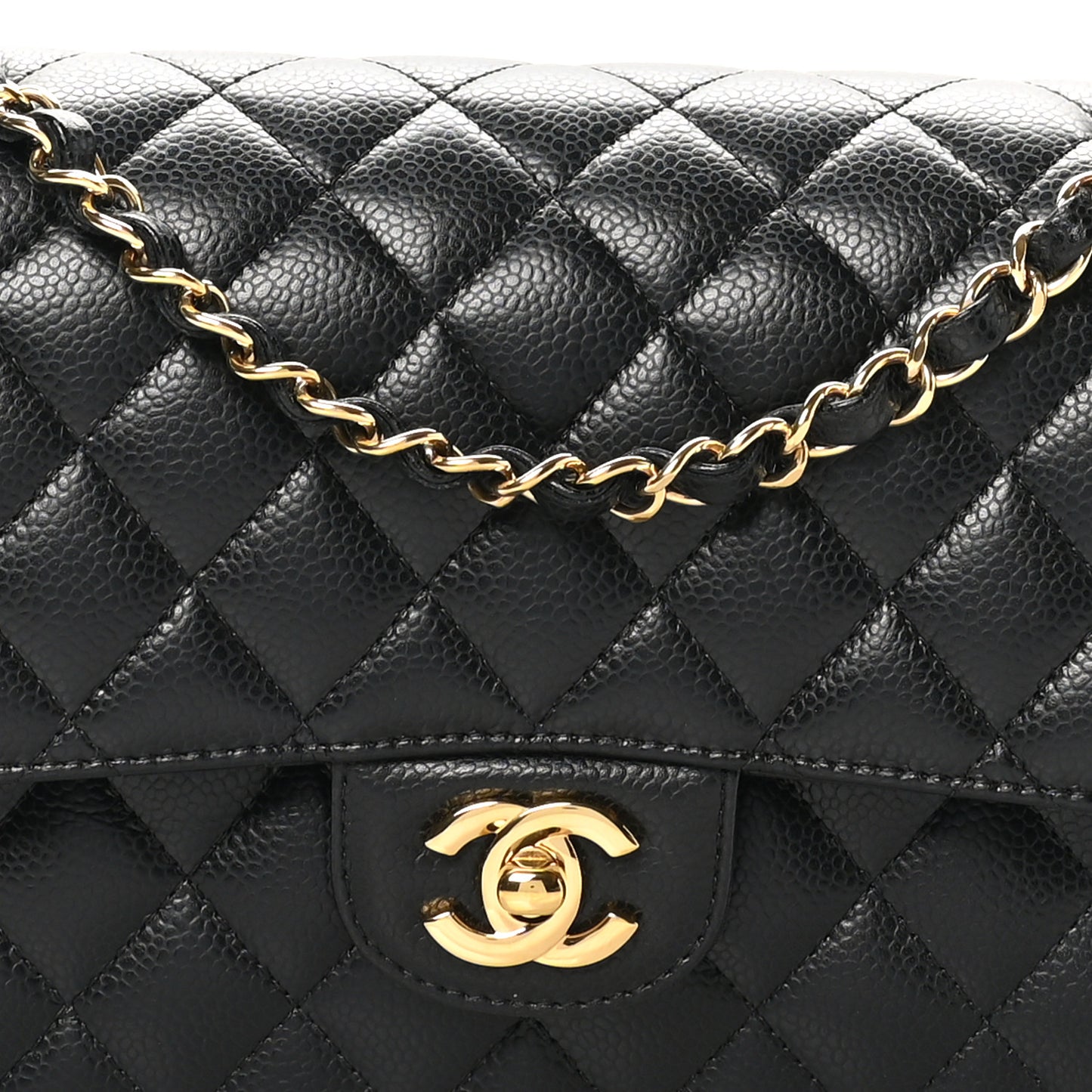 Caviar Quilted Medium Double Flap Black