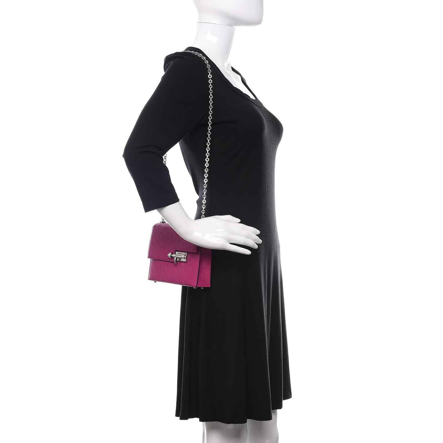 Ostrich Mini Verrou Chaine Bag Rose Pourpre