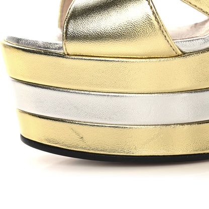 Gucci Metallic Nappa Double G 40/135mm Platform Sandals 35.5 Gold Silver 9 of 11
