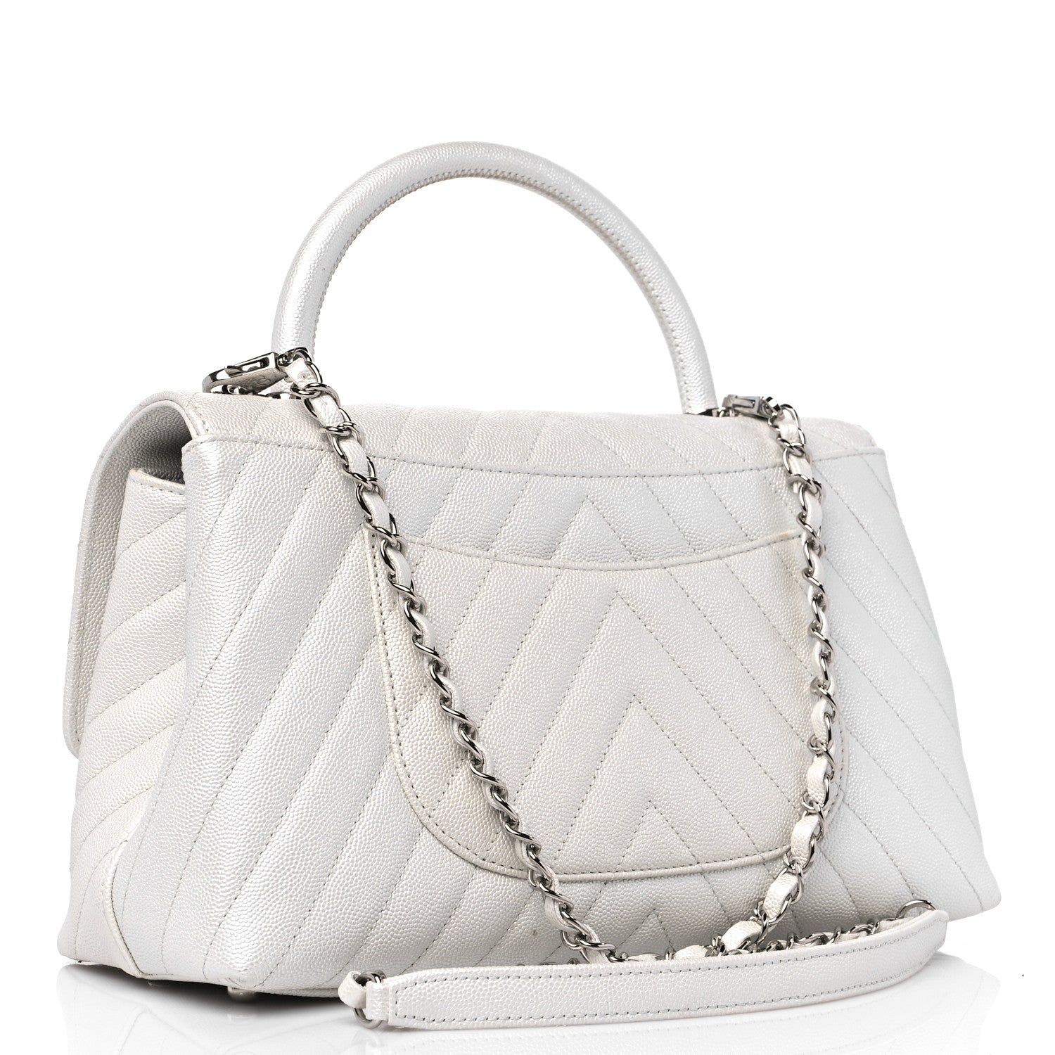 Chanel Iridescent Caviar Chevron Quilted Small Coco Handle Flap White 3 of 17