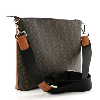 Fendi Glazed Fabric Vitello King FF 1974 Diagonal Medium East West Messenger Tobacco Moro Cuoio 2 of 9