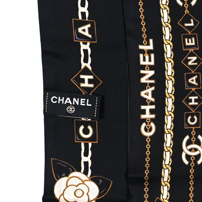 Chanel Silk Camellia CC Chain Slim Bandeau Scarf Black 3 of 3