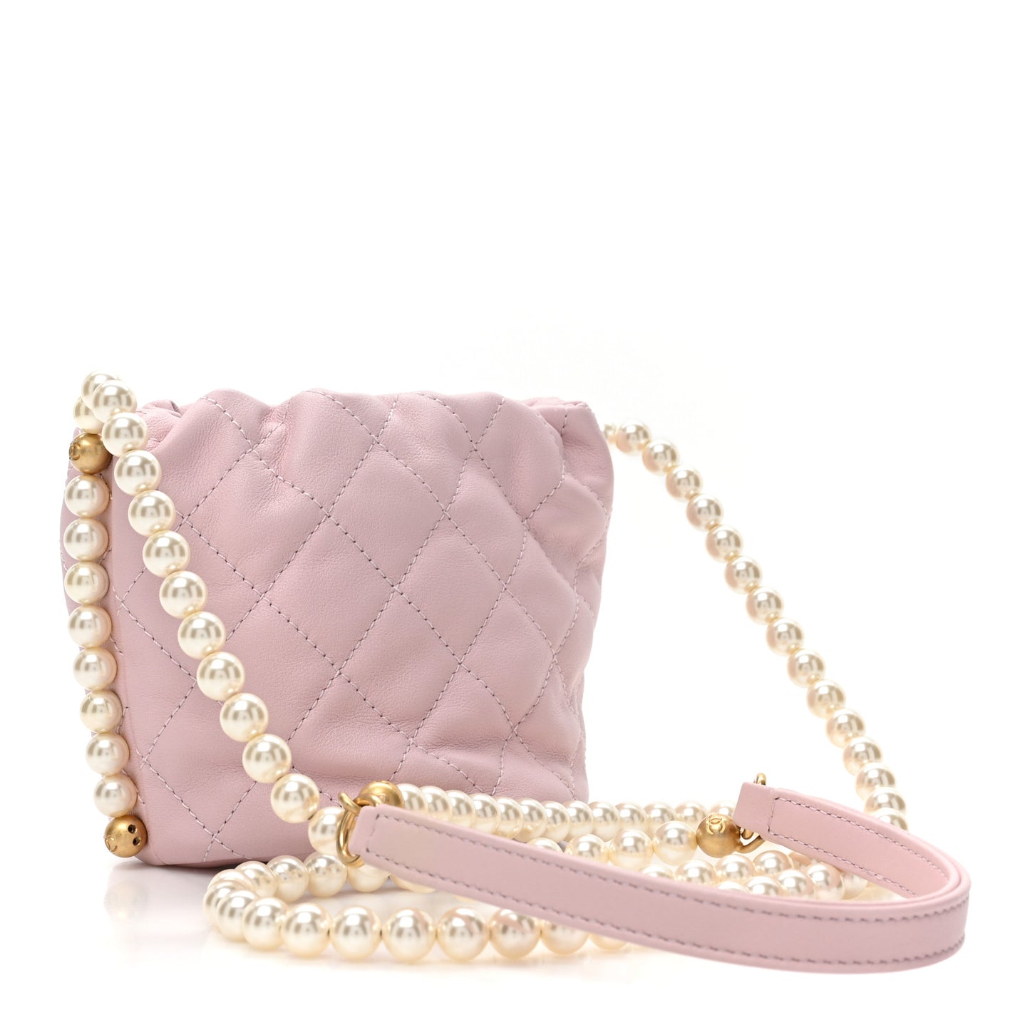 Calfskin Quilted Pearl Mini About Pearls Drawstring Bucket Light Pink