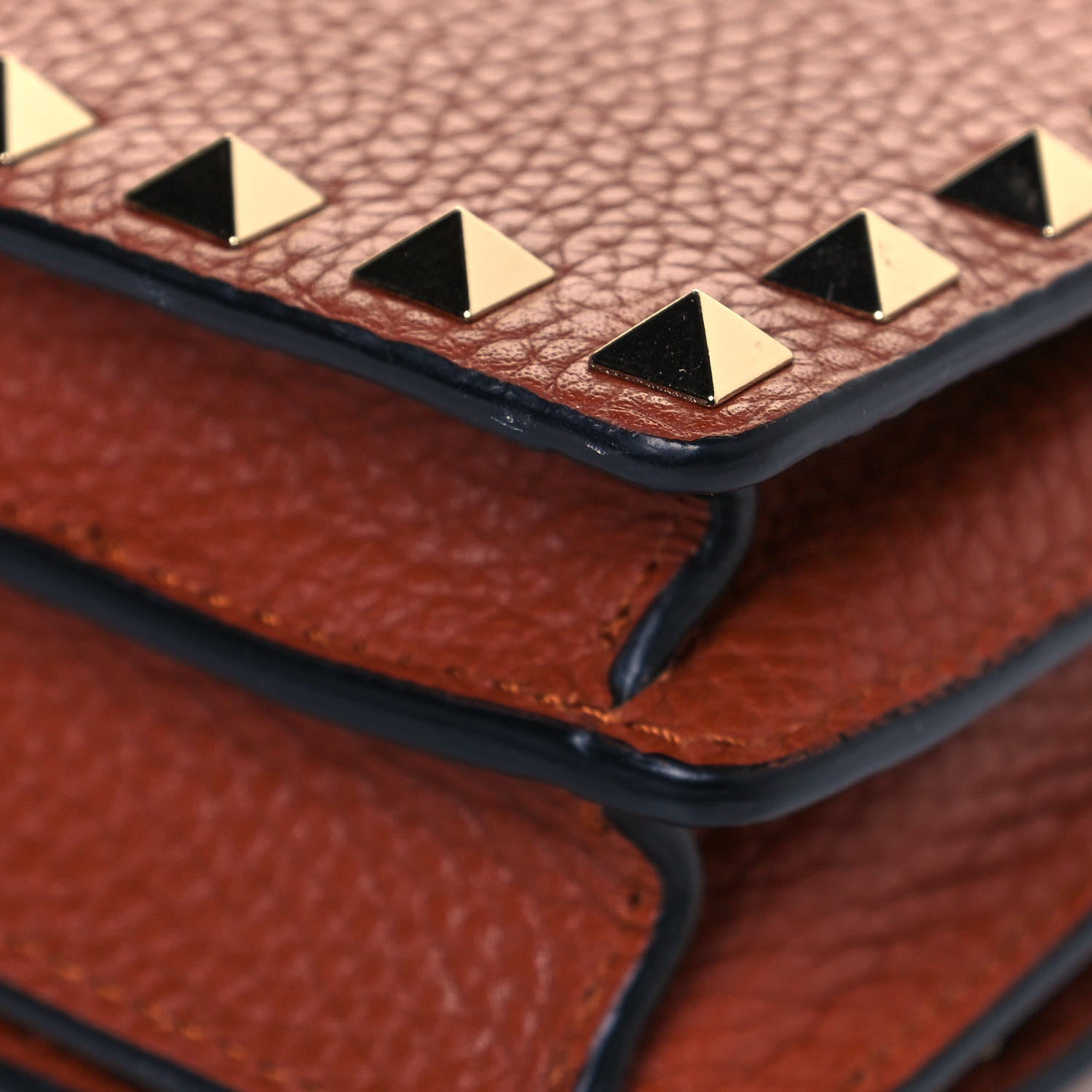 Valentino Garavani Pebbled Calfskin Rockstud Wallet on Chain Saddle Brown 10 of 13