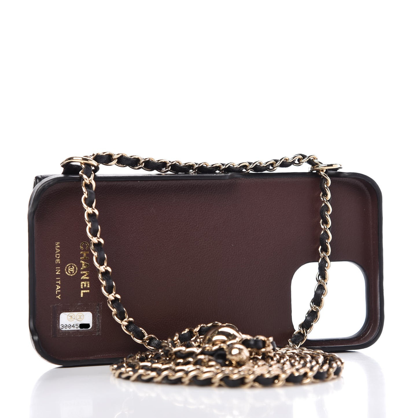 Lambskin Quilted iPhone XII Pro Holder With Chain Black
