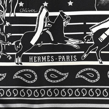 Hermes Silk Double Face Pani La Shar Pawnee Scarf 90 Black Marine 6 of 10