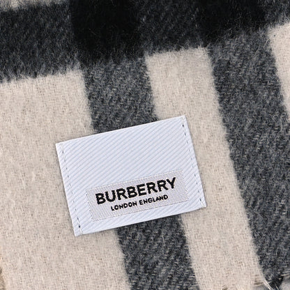 Burberry Cashmere Giant Check Fringe Scarf Archive Beige White 4 of 4