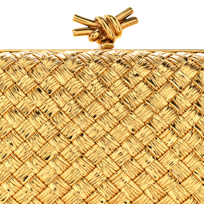 Bottega Veneta Metallic Intreccio Millefili Minaudiere Knot Clutch Gold 7 of 9