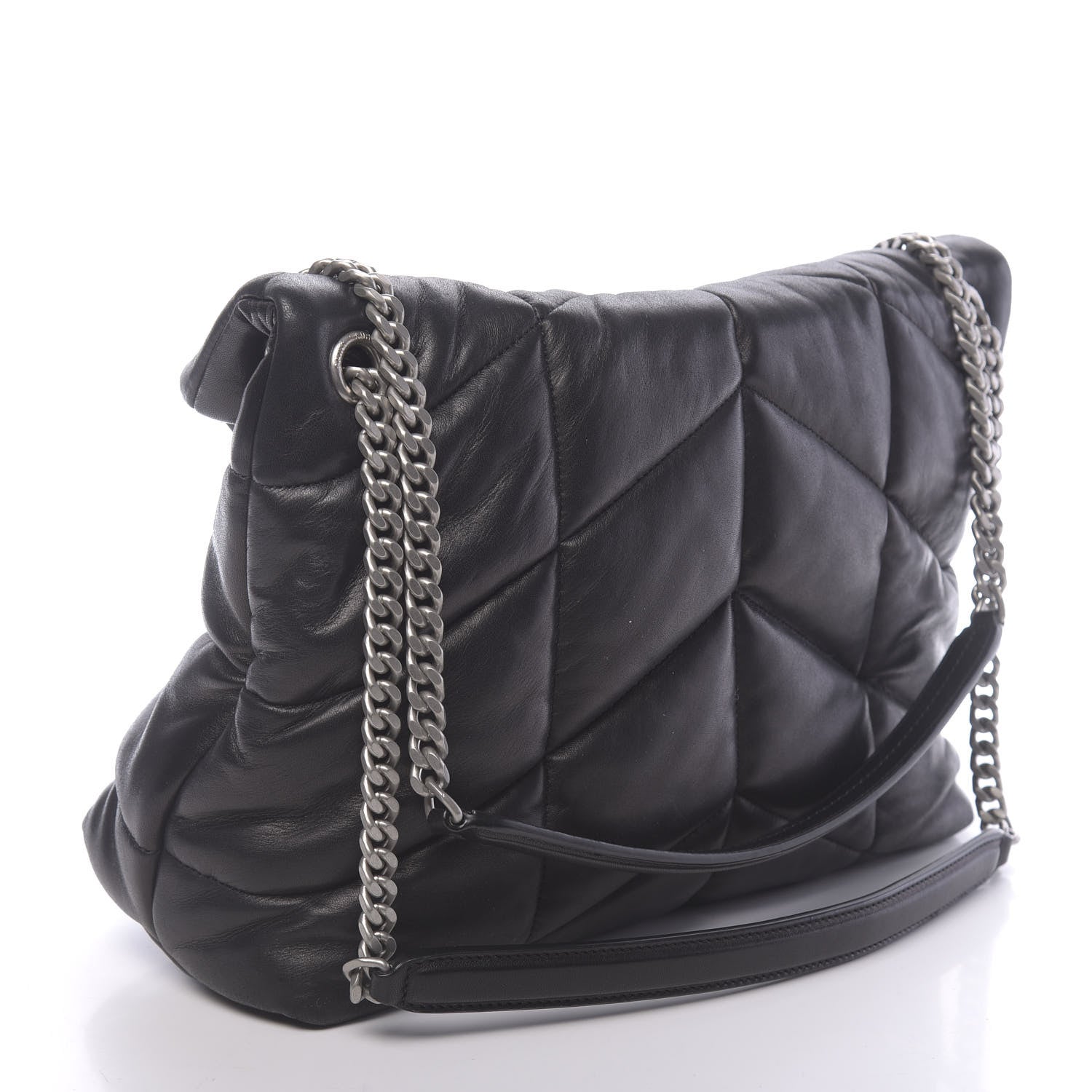 Saint Laurent Lambskin Quilted Medium Loulou Puffer Monogram Chain Satchel Black 3 of 9