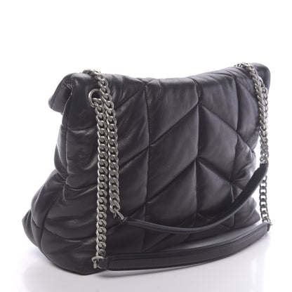 Saint Laurent Lambskin Quilted Medium Loulou Puffer Monogram Chain Satchel Black 3 of 9