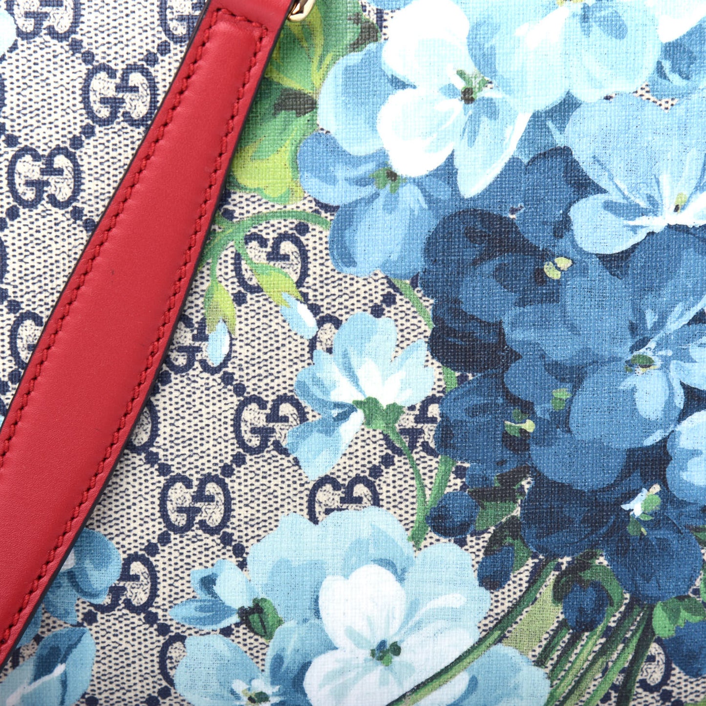 GG Supreme Monogram Blooms Mini Chain Shoulder Bag Beige Blue Navy Hibiscus Red
