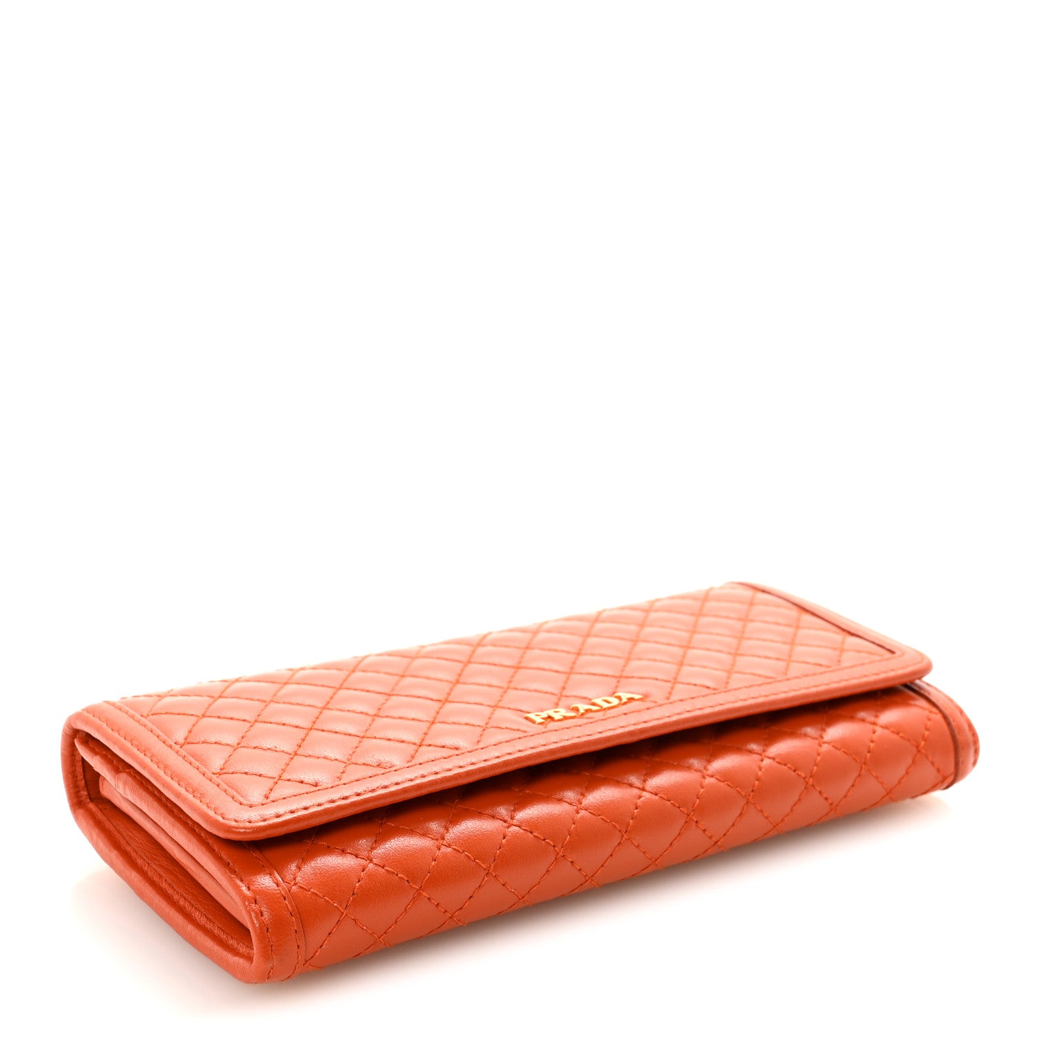 Prada Soft Calf Quilted Continental Flap Wallet Orange 5 of 7