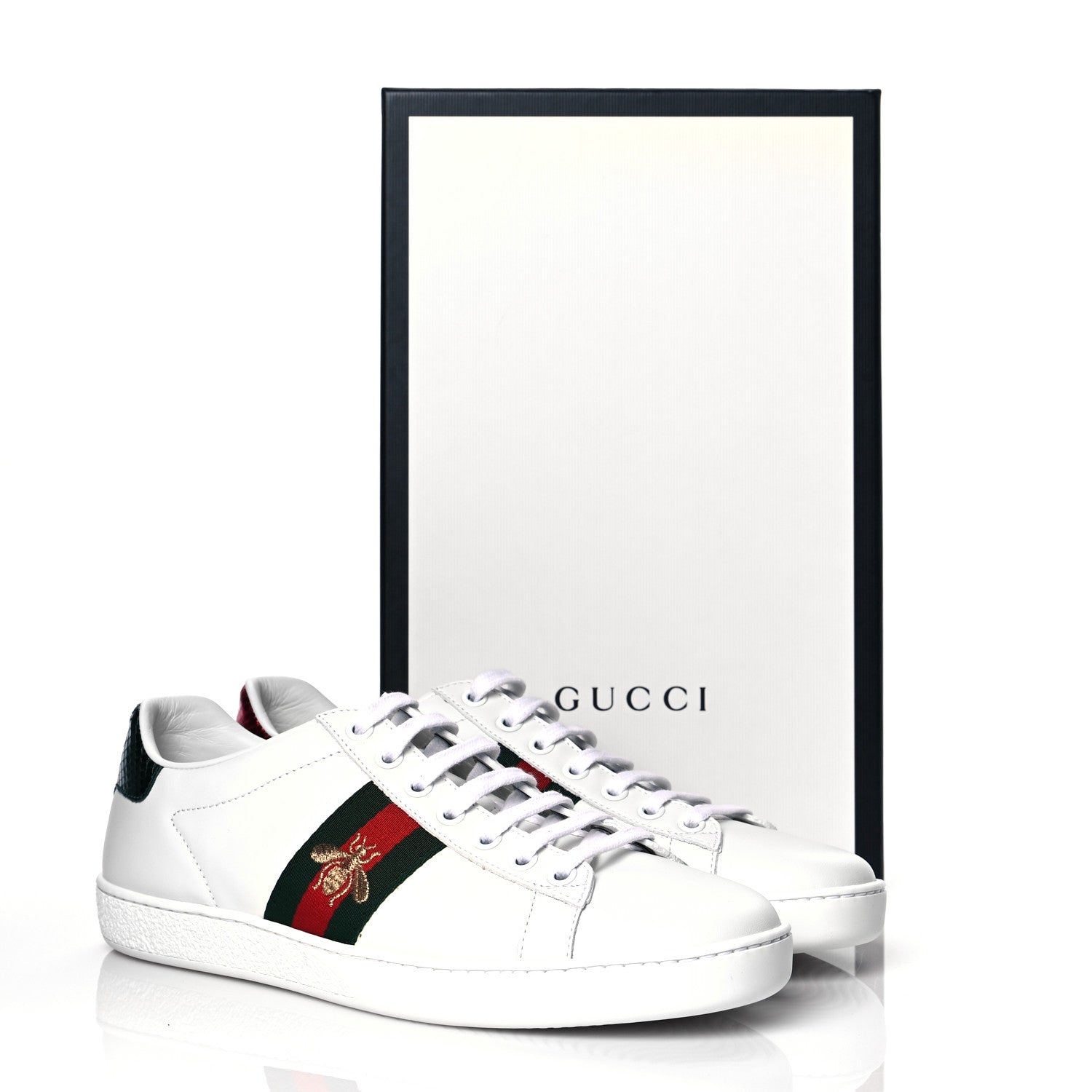 Gucci Calfskin Ayers Bee Embroidered Womens Ace Sneakers 37.5 White Green 9 of 9