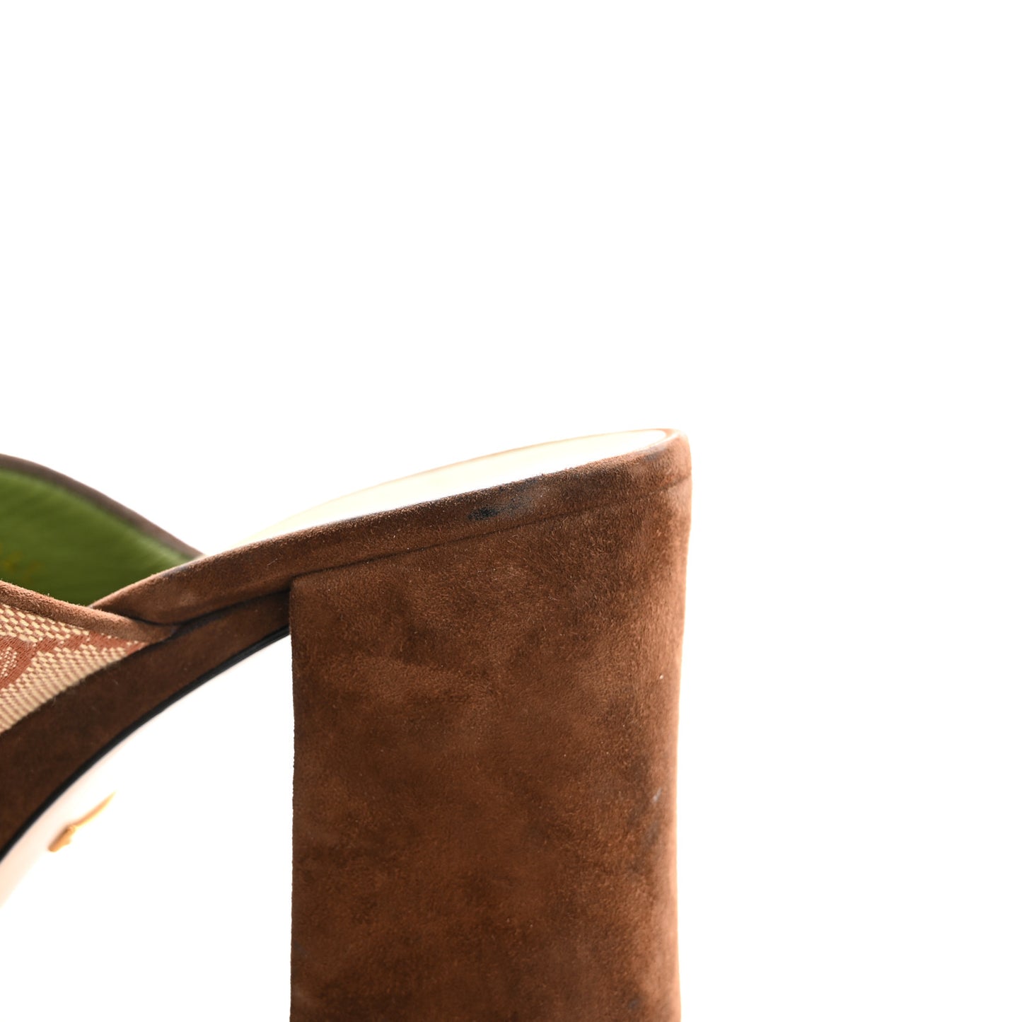 GG Monogram Kid Scamosciato Houdan Mid Heel Platform Slide Sandals 35 Beige Ruggine Maroon