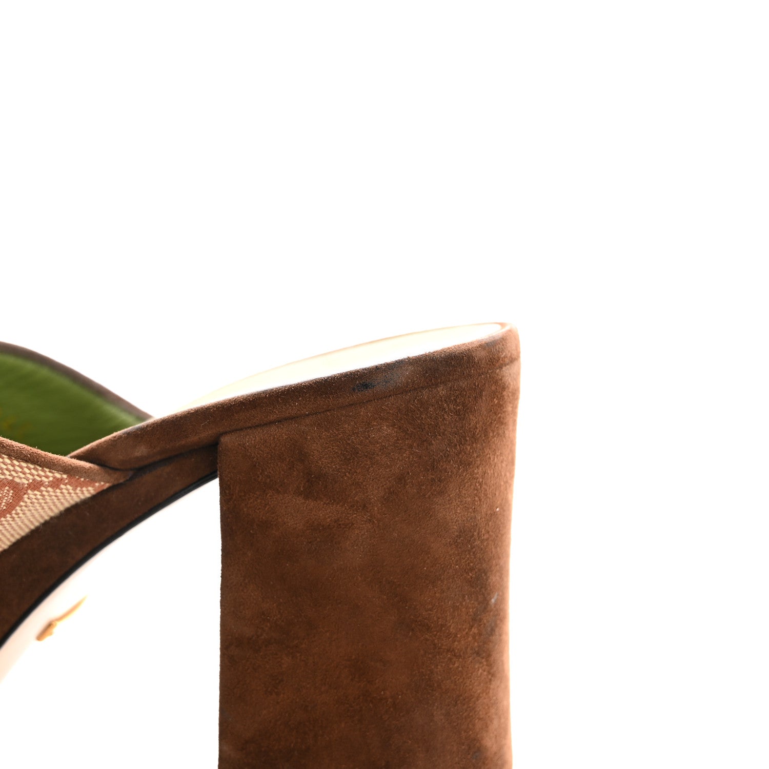 Gucci GG Monogram Kid Scamosciato Houdan Mid Heel Platform Slide Sandals 35 Beige Ruggine Maroon 10 of 11