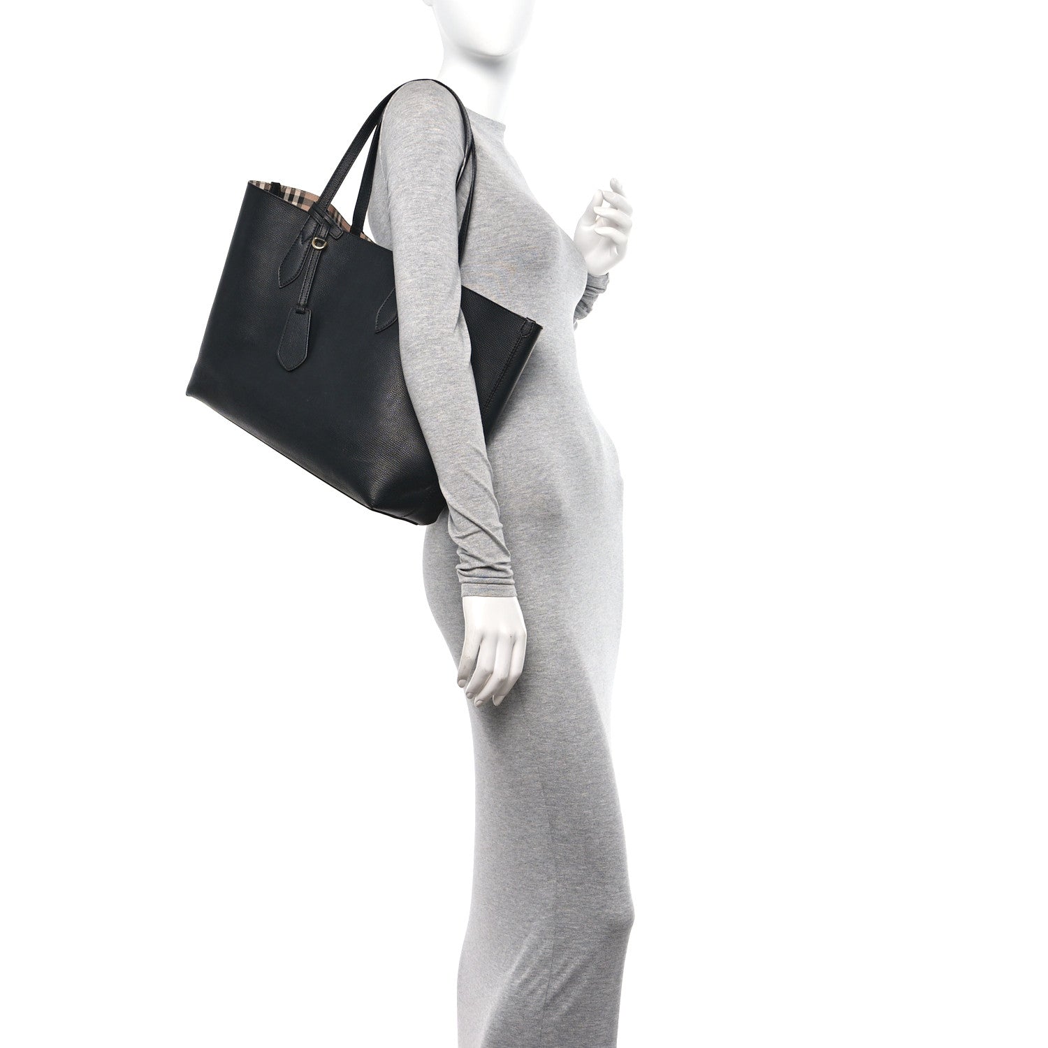 Burberry Grainy Calfskin Haymarket Check Medium Reversible Tote Black 3 of 17