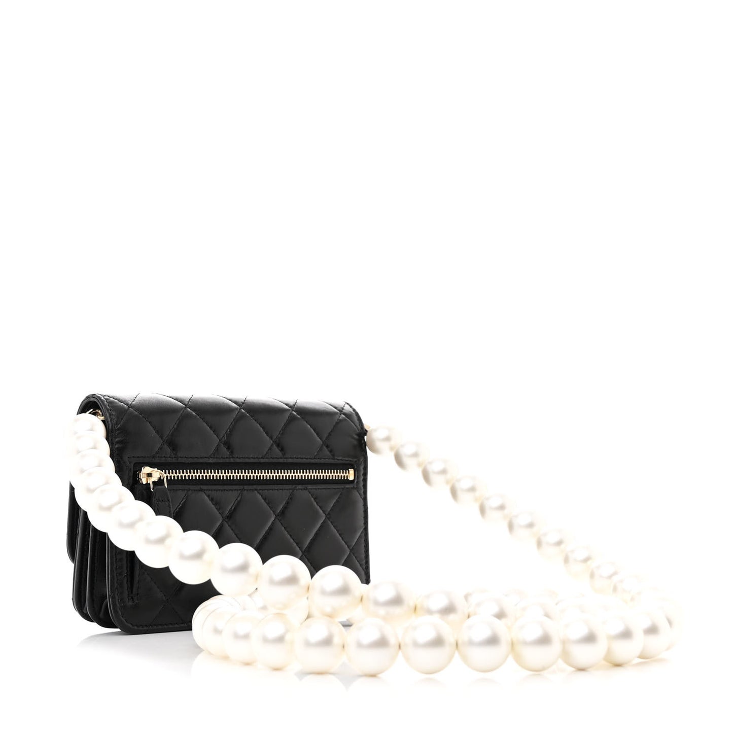 Calfskin Quilted Mini Maxi Pearls Wallet On Chain WOC Black