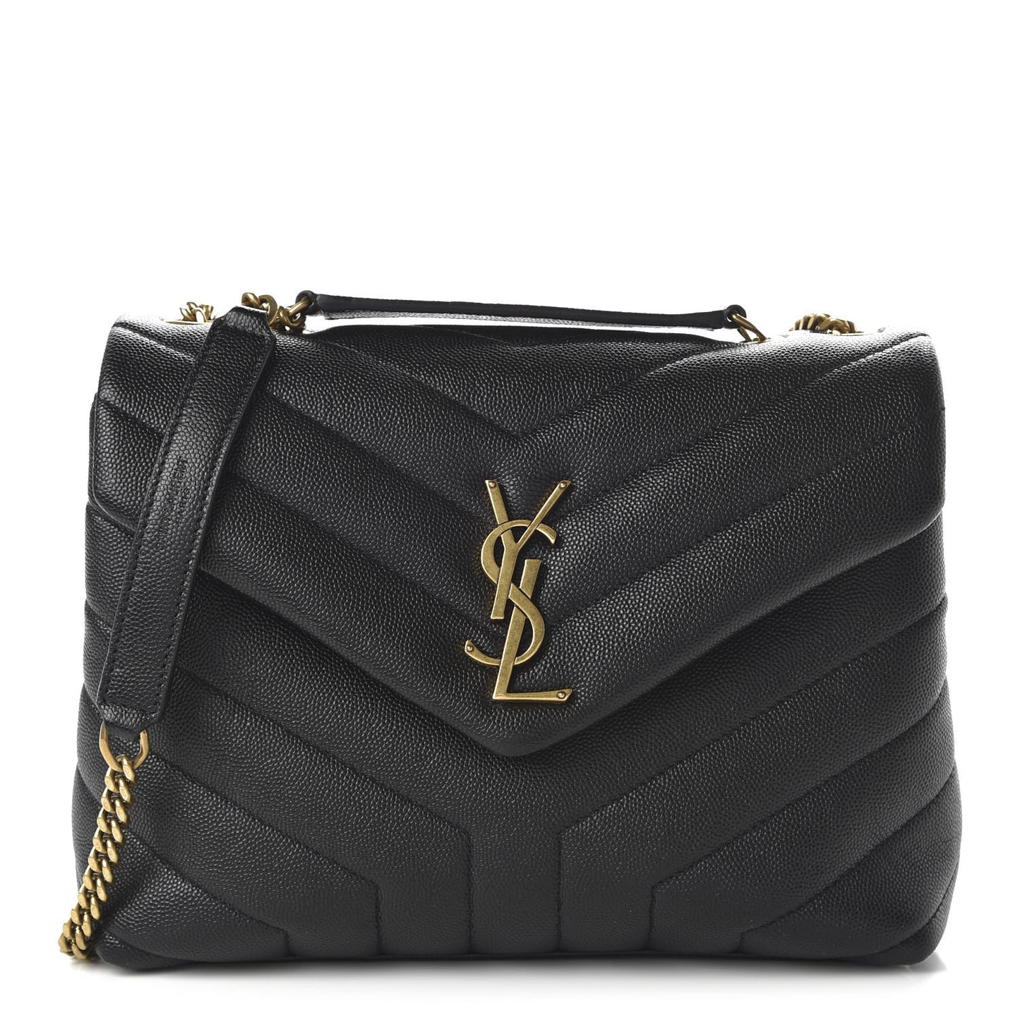Grain de Poudre Calfskin Y Quilted Monogram Small Loulou Chain Satchel Black