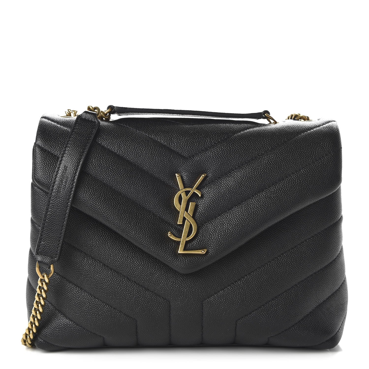 Saint Laurent Grain de Poudre Calfskin Y Quilted Monogram Small Loulou Chain Satchel Black 1 of 9