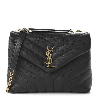 Saint Laurent Grain de Poudre Calfskin Y Quilted Monogram Small Loulou Chain Satchel Black 1 of 17