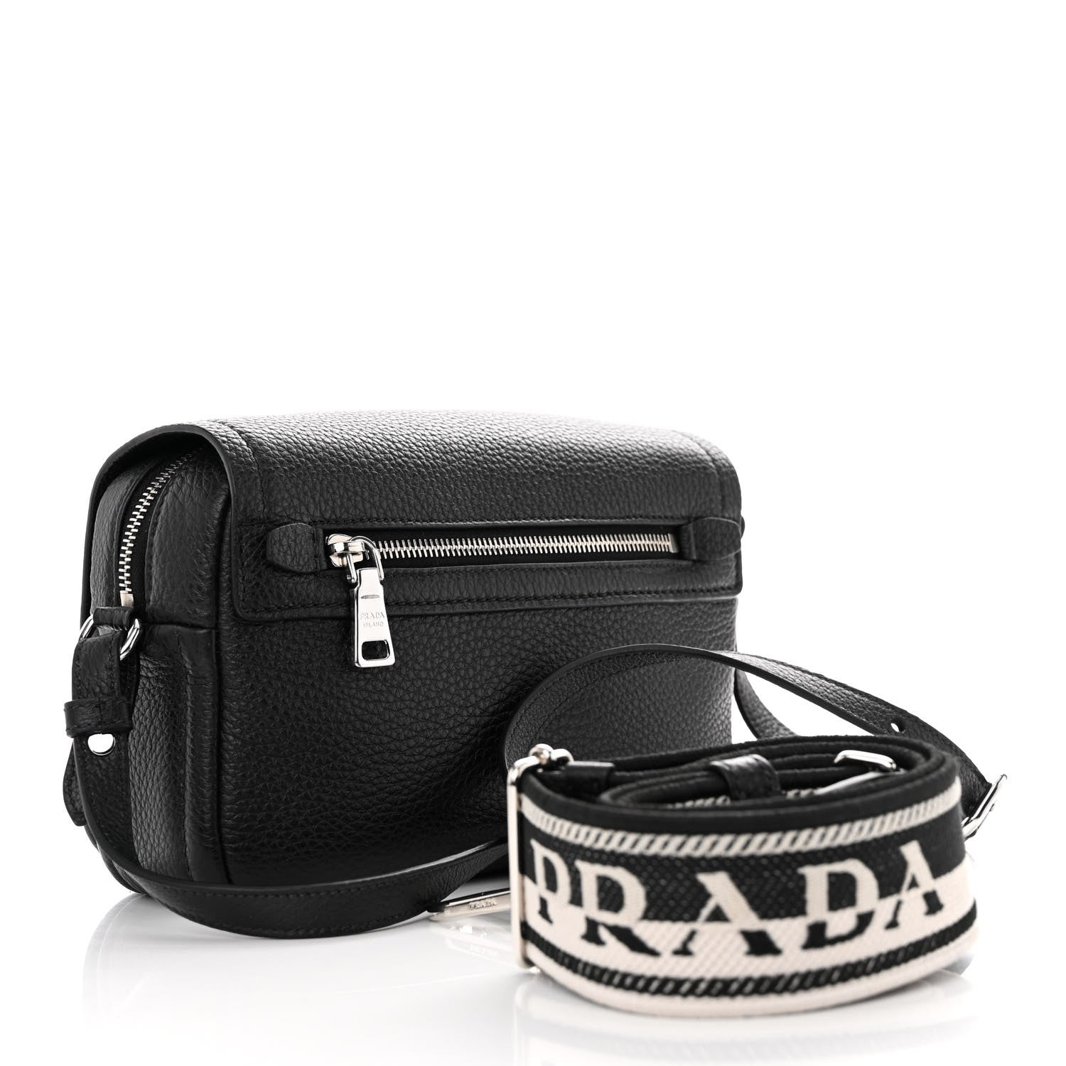 Prada Vitello Daino Soft Flap Crossbody Black 3 of 9