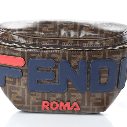 Fendi X FILA Glazed Fabric Vitello Century FF 1974 Mania Belt Bag Mogano Panna Blueberry 6 of 8