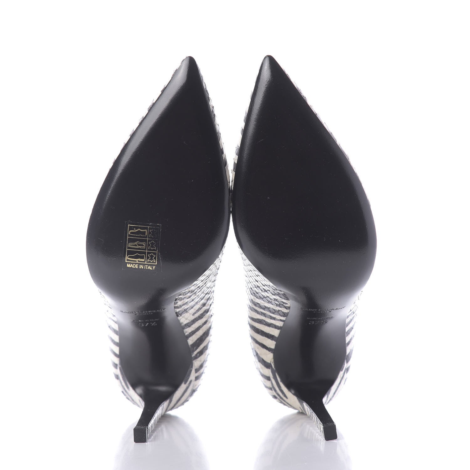 Saint Laurent Snakeskin Zebra Print Paris Pumps 37.5 Black White 7 of 12