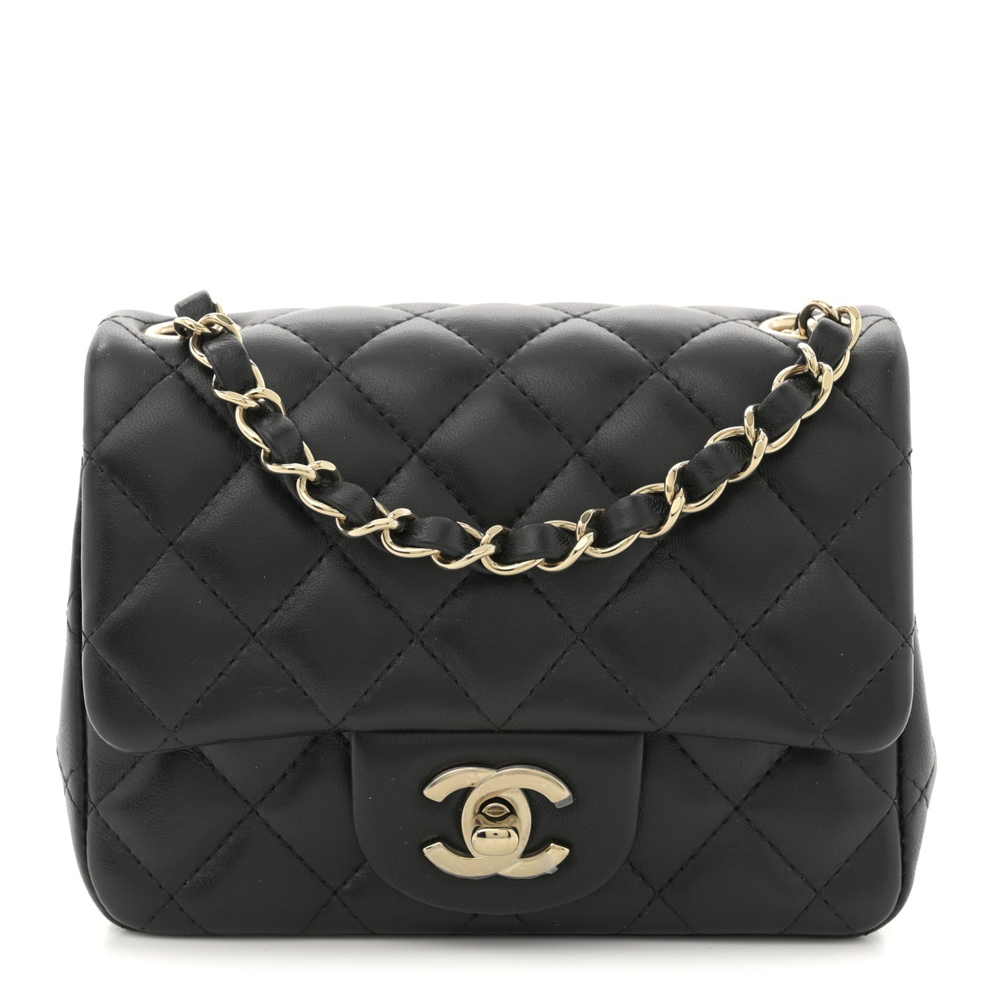 Lambskin Quilted Mini Square Flap Black