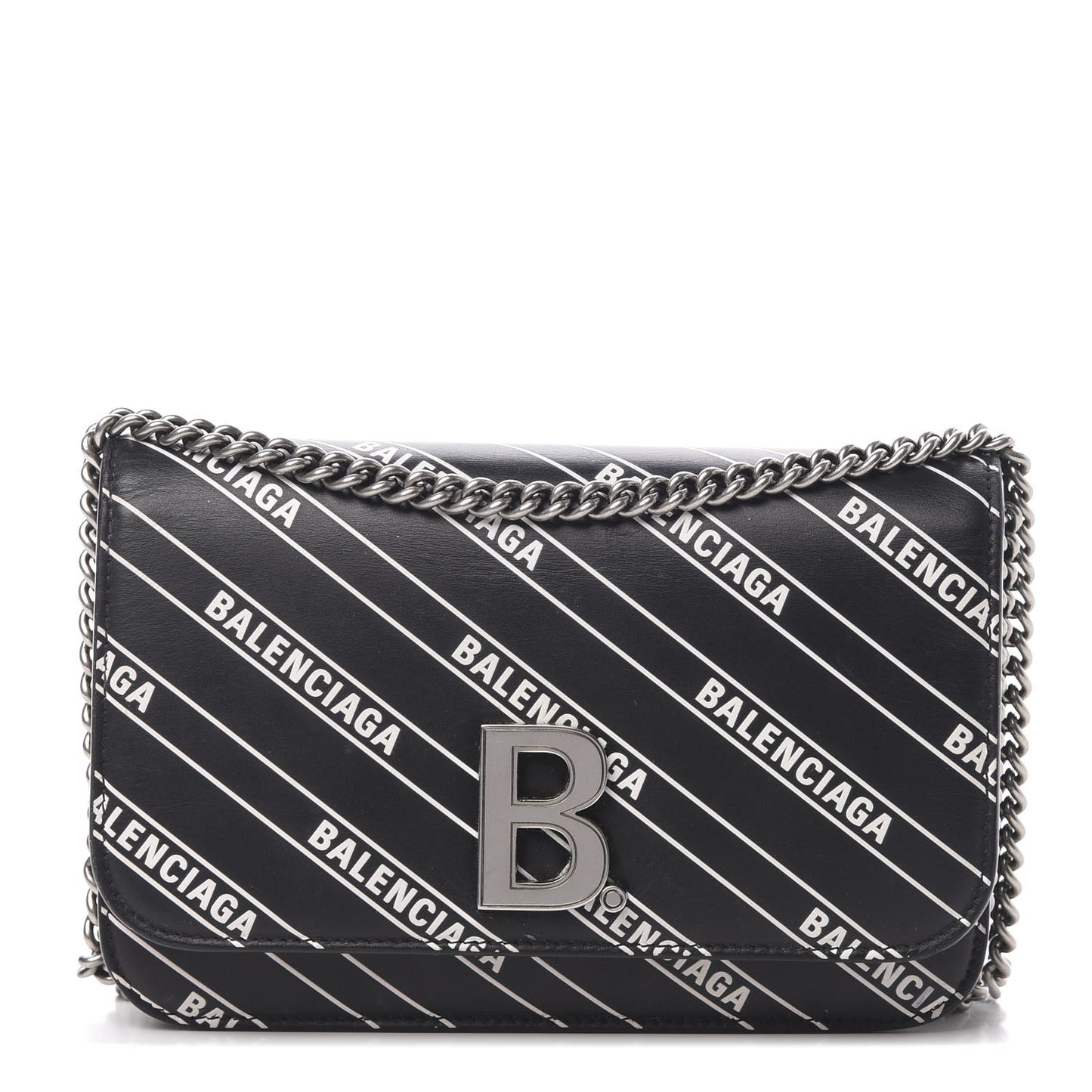 Matte Calfskin Diagonal Allover Logo Print B Wallet on Chain Black White