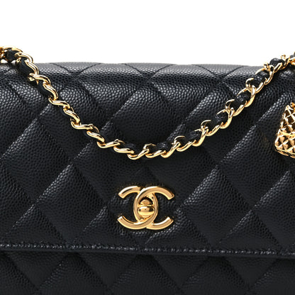Chanel Shiny Caviar Quilted Flap Charm Wallet On Chain WOC Black 9 of 12