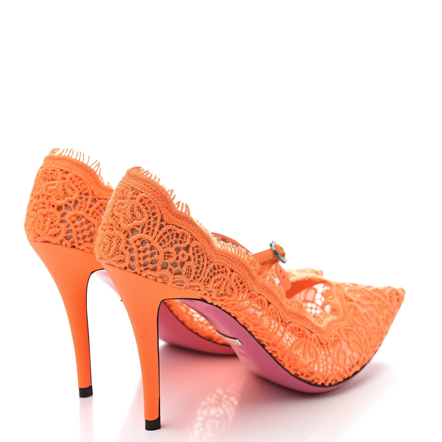 Gucci Lace Pizzo Venice Pumps 38.5 Orange Fluo 4 of 10