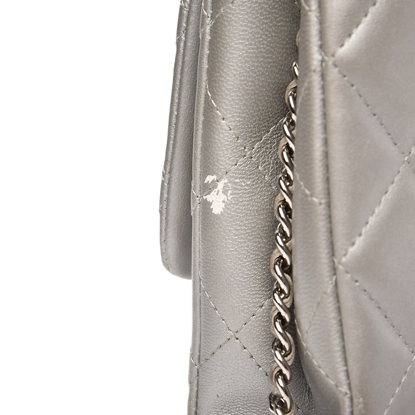 Metallic Lambskin Quilted Clutch With Chain Flap Grey