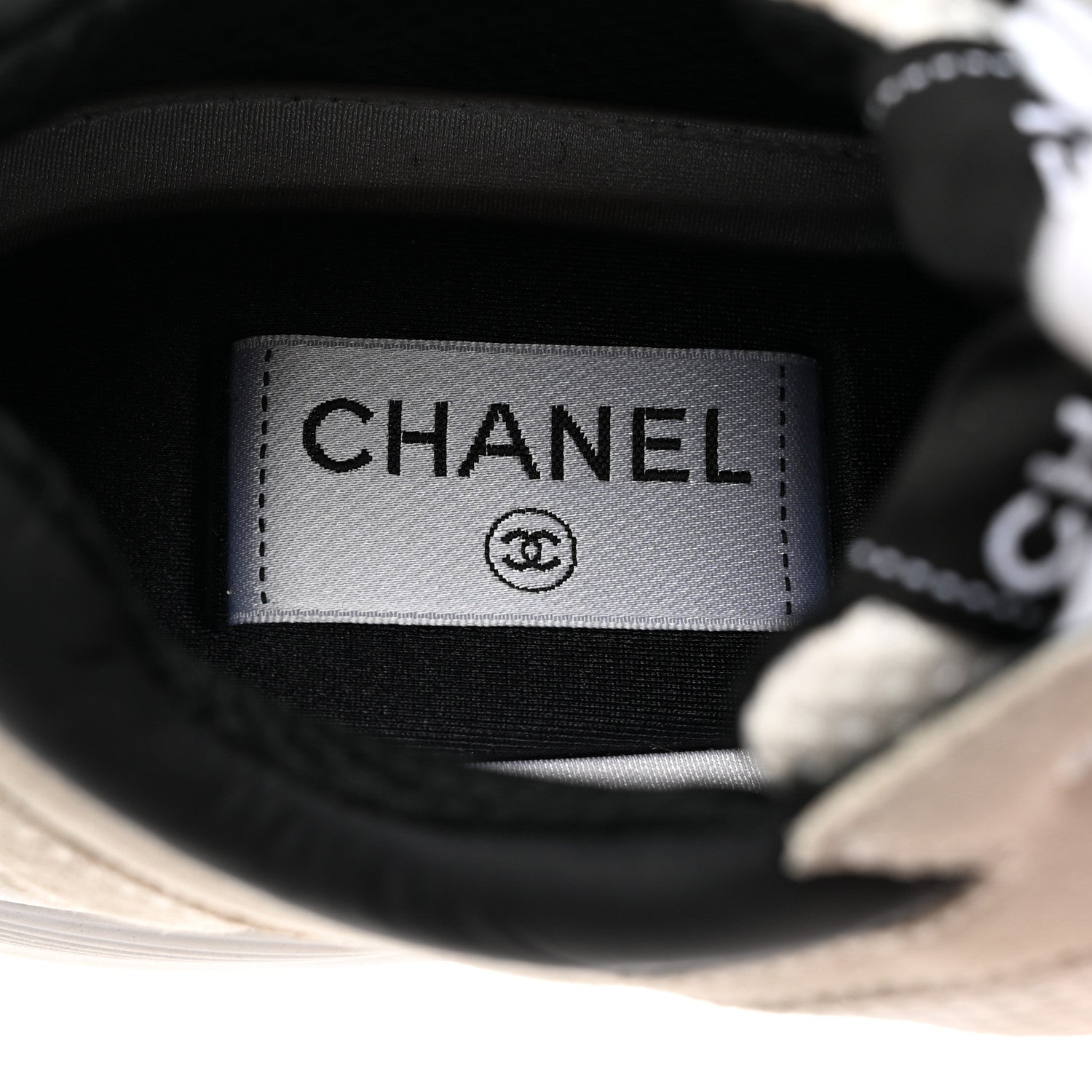 Chanel Mesh Suede Calfskin Grained Calfskin Womens CC Sneakers 38 White Black 6 of 8