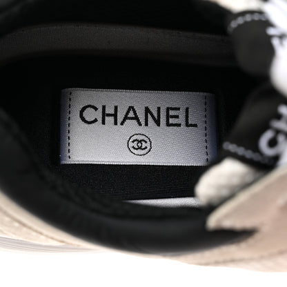 Chanel Mesh Suede Calfskin Grained Calfskin Womens CC Sneakers 38 White Black 6 of 8