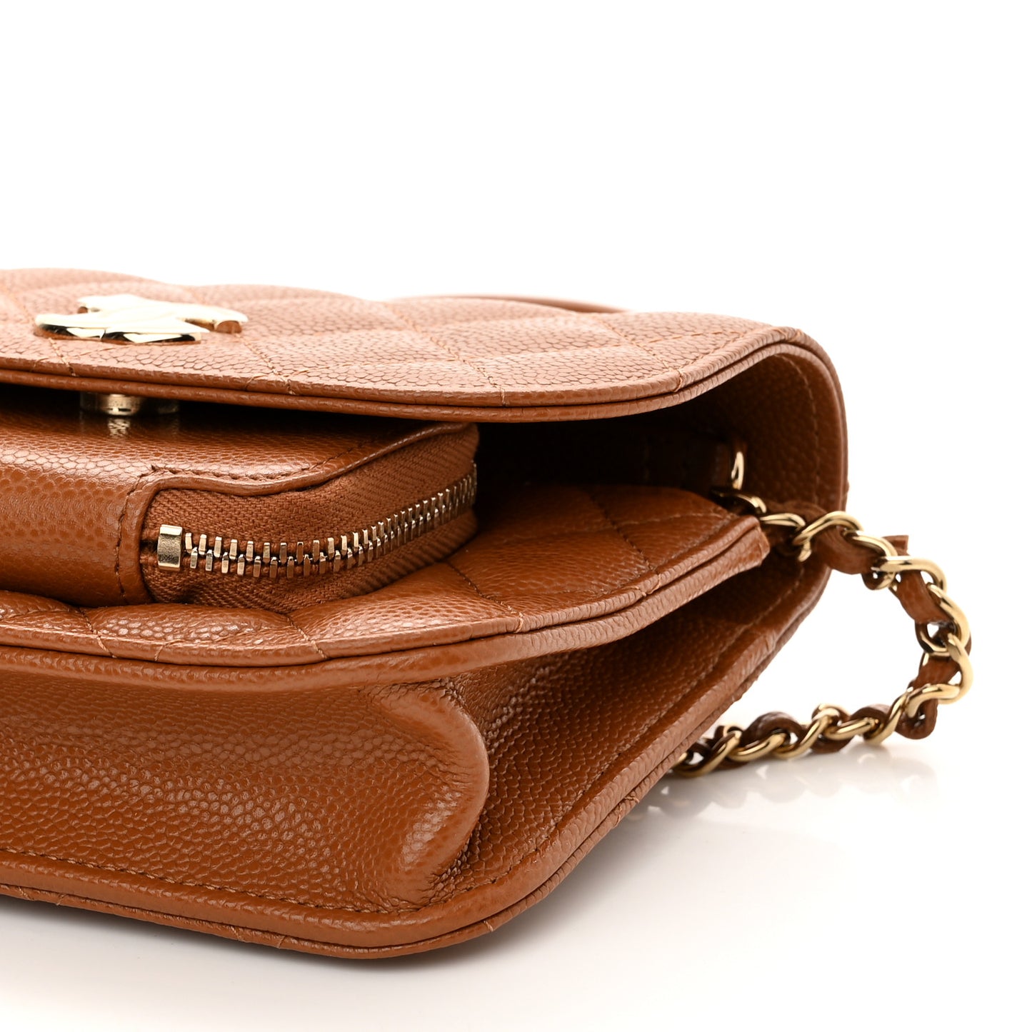 Caviar Quilted Business Affinity Clutch With Chain Flap Camel