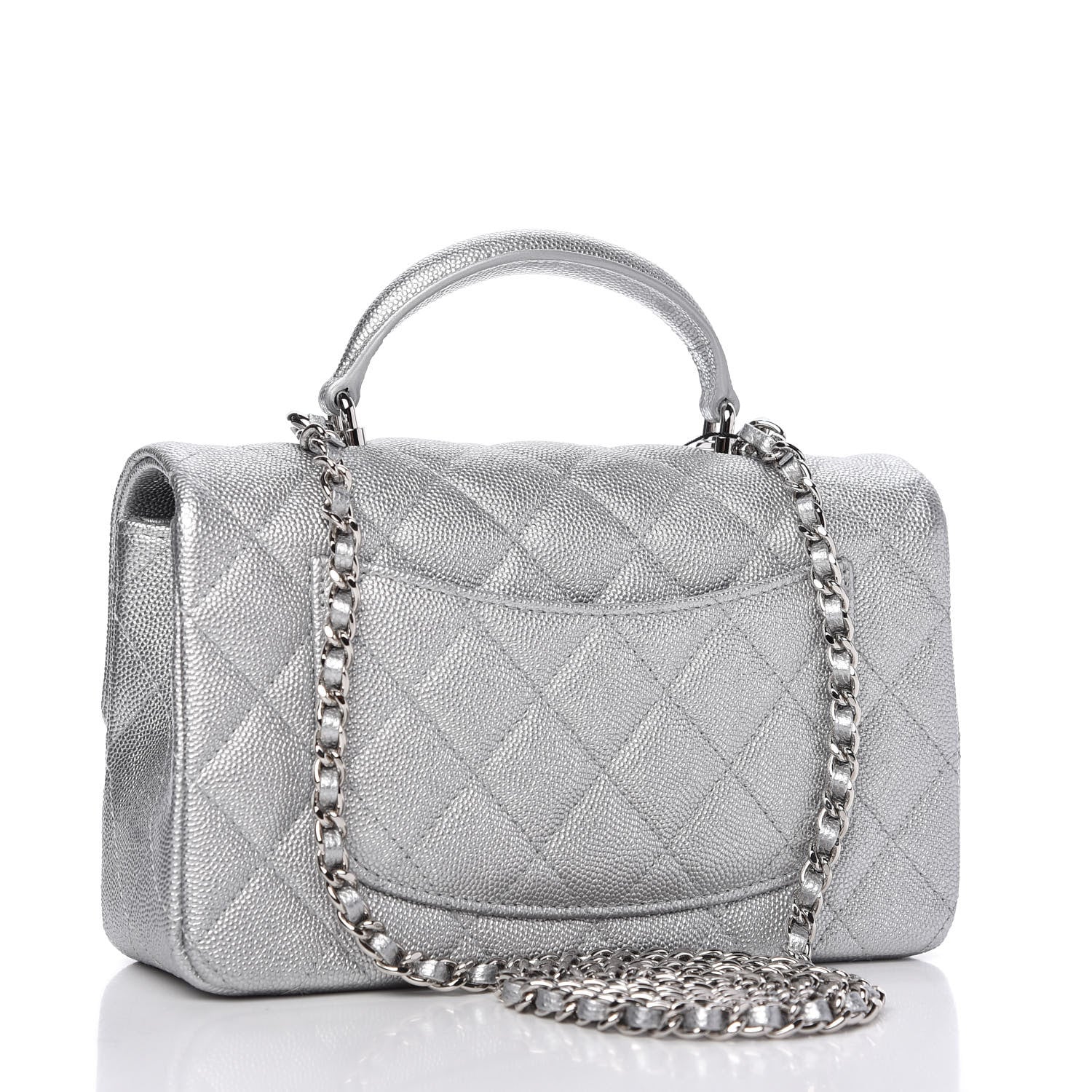 Chanel Metallic Caviar Quilted Mini Top Handle Rectangular Flap Silver 3 of 11