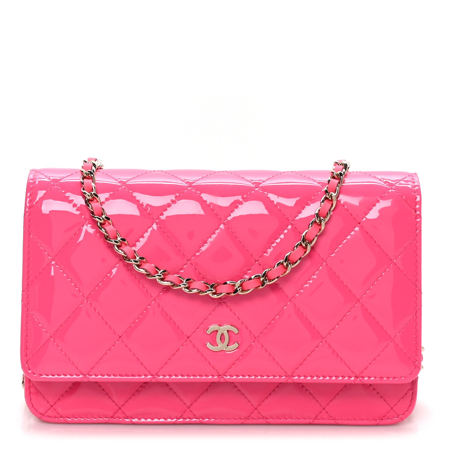 Chanel Patent Calfskin Quilted Wallet On Chain WOC Pink 1 of 9
