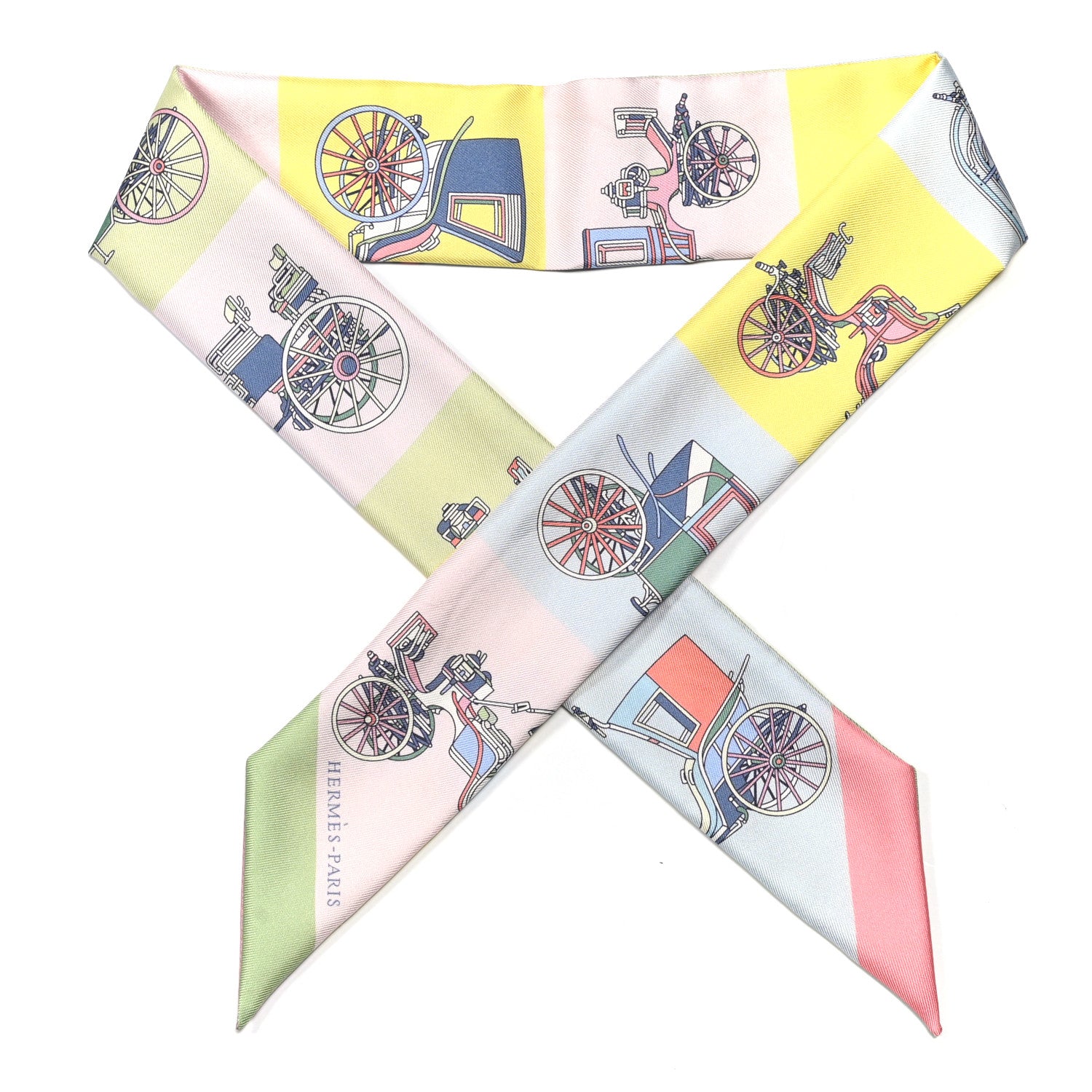 Hermes Silk Les Voitures Exquises Twilly Rose Pale Jaune Pale 1 of 4