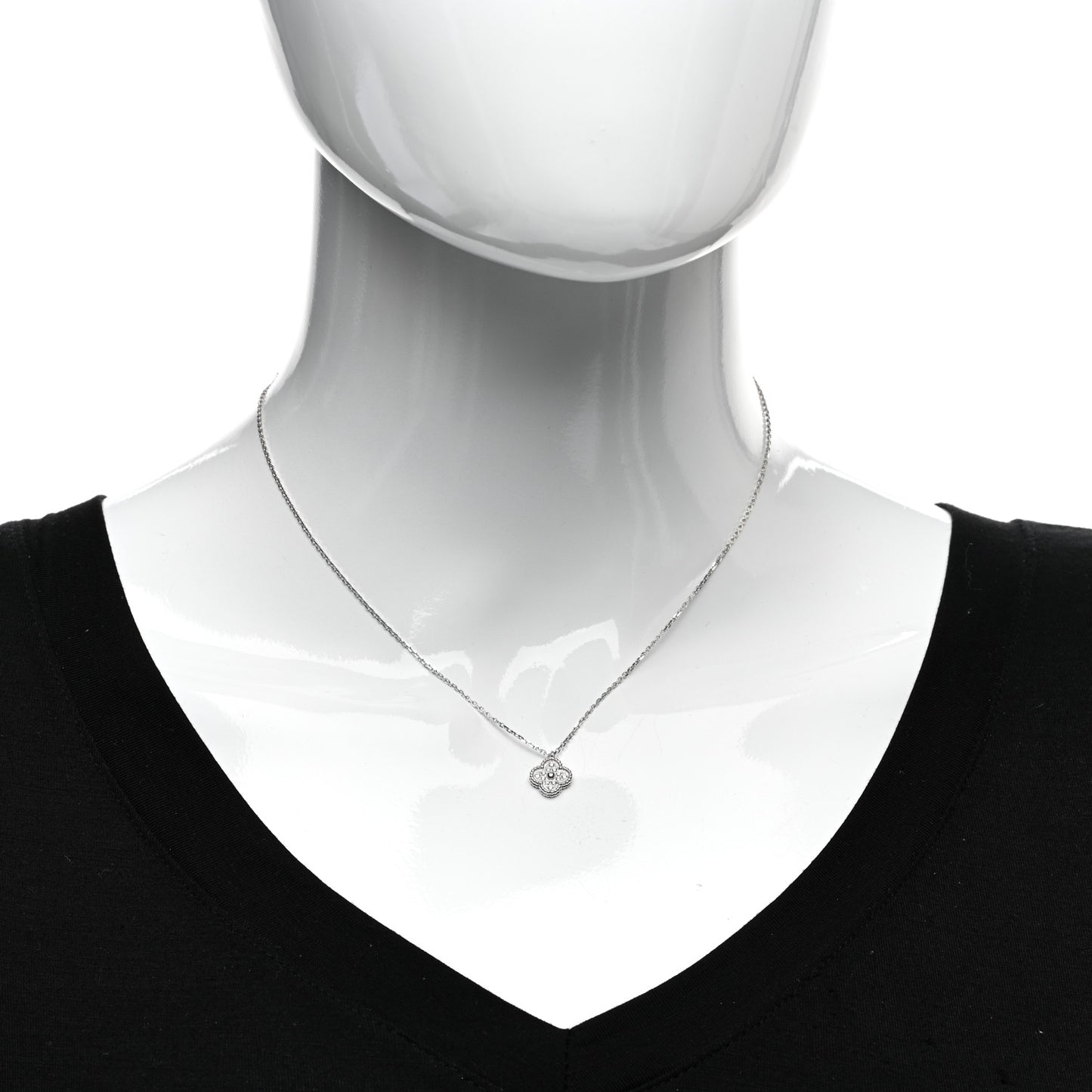 18K White Gold Diamond Sweet Alhambra Pendant Necklace