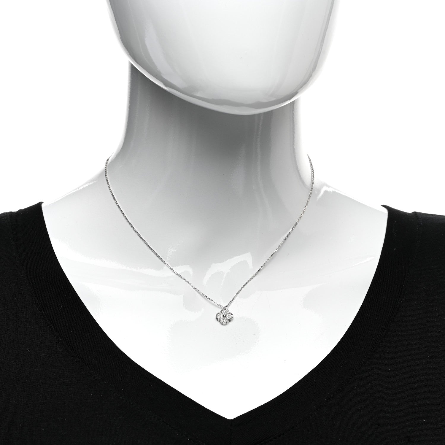 Van Cleef & Arpels 18K White Gold Diamond Sweet Alhambra Pendant Necklace 2 of 6