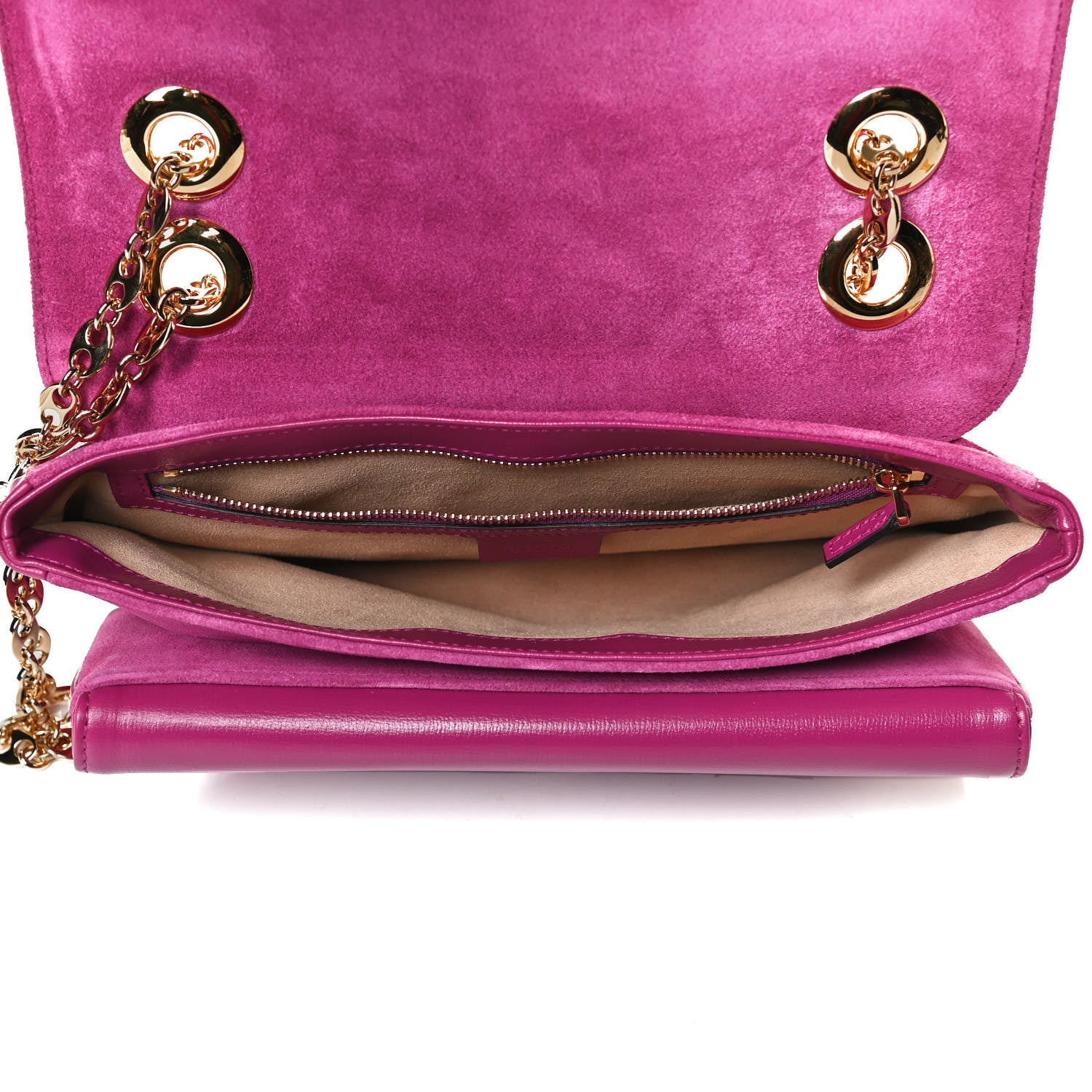 Gucci Suede Azalea Calfskin Small Marina Chain Shoulder Bag Fucsia 5 of 14