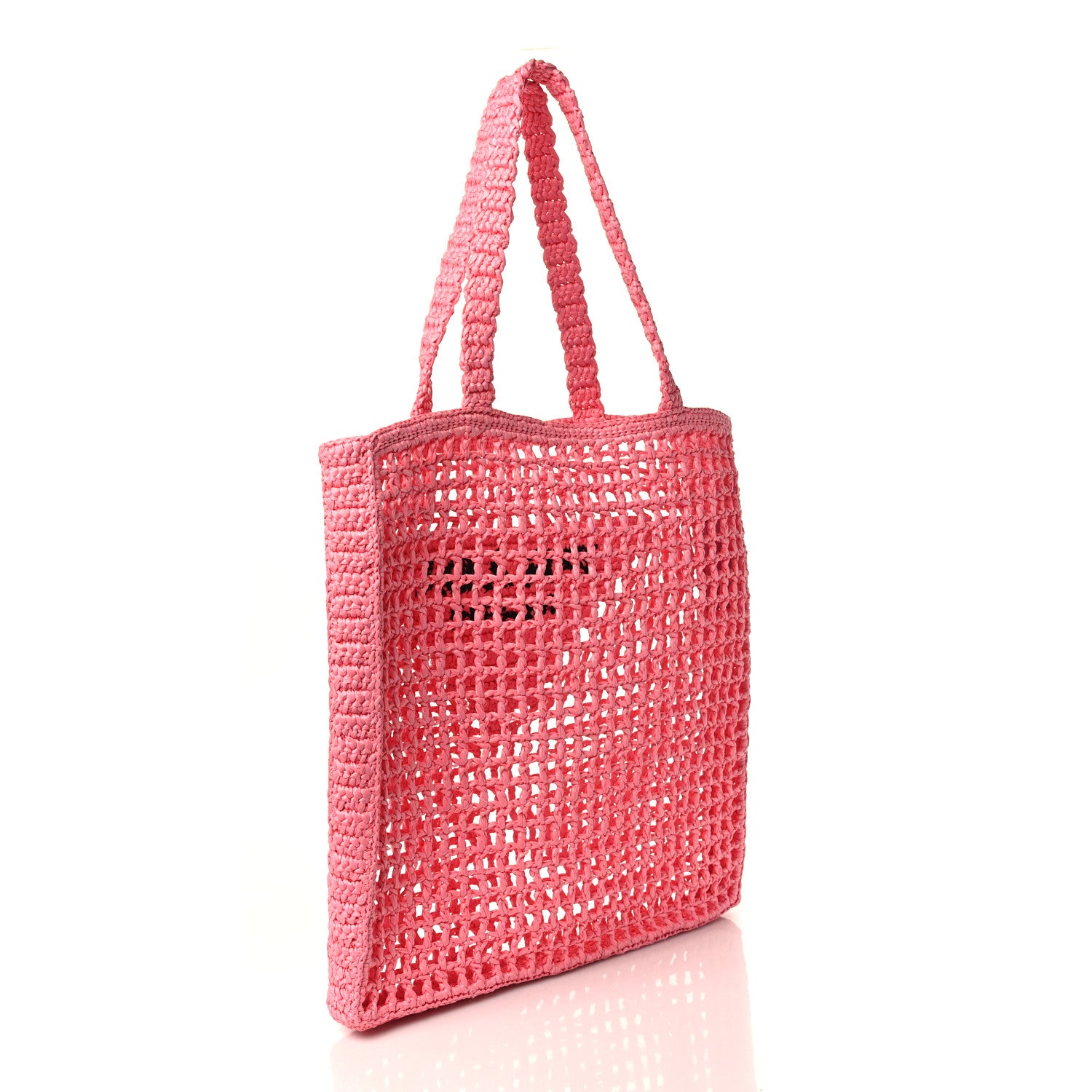 Prada Yarn Raffia Effect Crochet Logo Embroidered Tote Bag Petalo 3 of 8