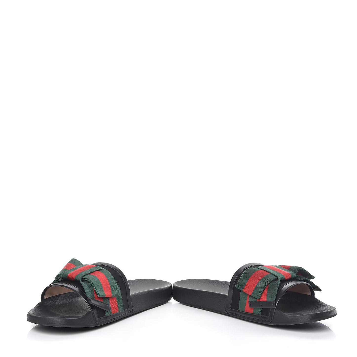Satin Web Bow Slide Sandals 41 Black