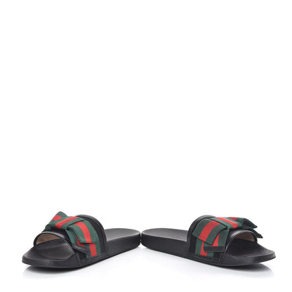 Gucci Satin Web Bow Slide Sandals 41 Black 5 of 13
