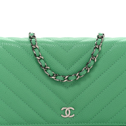 Chanel Caviar Chevron Quilted Wallet On Chain WOC Green 9 of 12