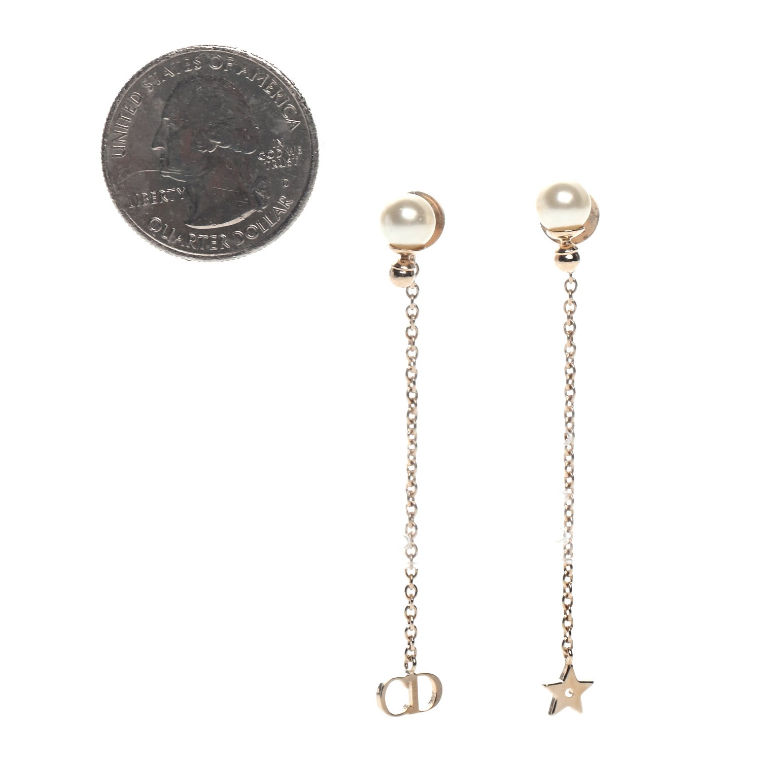 Christian Dior Pearl La Petite Tribale Dangle Chain Earrings Gold 2 of 3