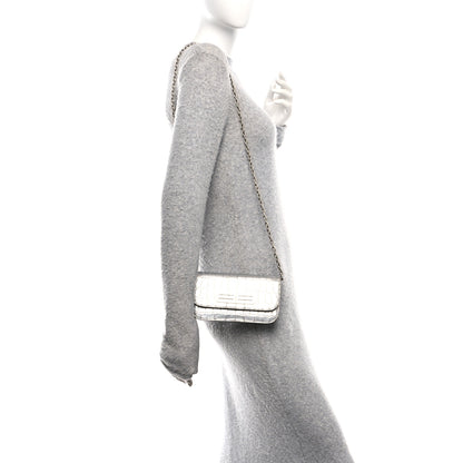 Balenciaga Metallic Extra Supple Calfskin Crocodile Embossed Gossip Wallet On Chain Silver 2 of 10